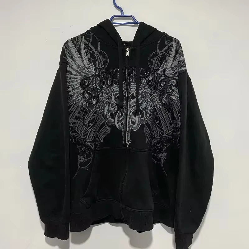Gothic Wing Zip Hoodie